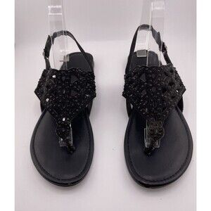 Time And True Sandels Womens Size 7 Black Slingback Buckle Faux Suede Flats